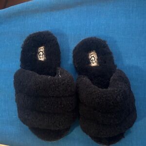 UGG Kids' Cozy Black Fuzzy Slippers